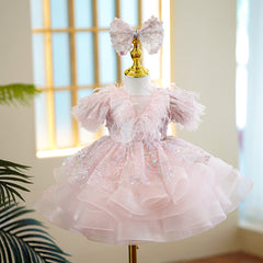 Toddler Girl Luxurious Pastel Pink Dress