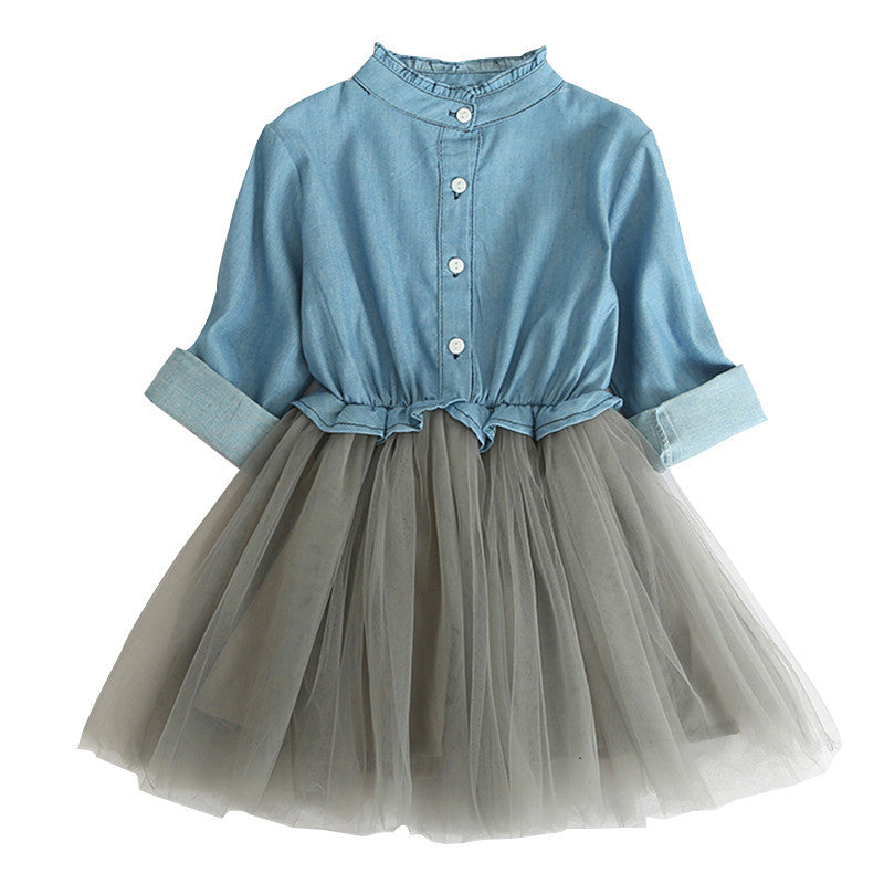 Girls princess dress denim top mesh skirt