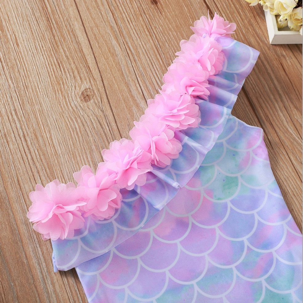 Toddler Girl Mermaid Swimsuit With A One-Shoulder Desighn