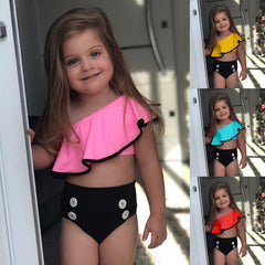 Toddler Girl Summer Split Slanted Shoulder Swimsuit