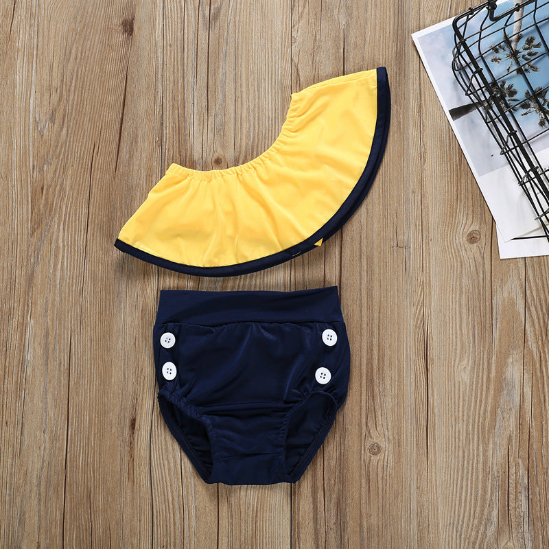 Toddler Girl Summer Split Slanted Shoulder Swimsuit