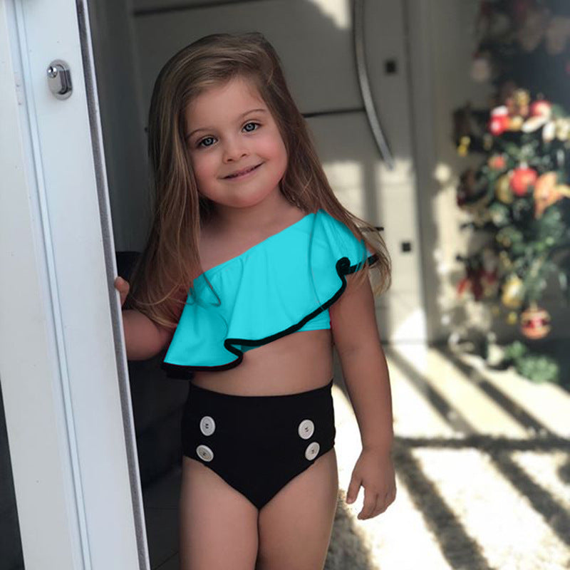 Toddler Girl Summer Split Slanted Shoulder Swimsuit