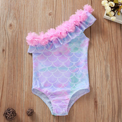 Toddler Girl Mermaid Swimsuit With A One-Shoulder Desighn