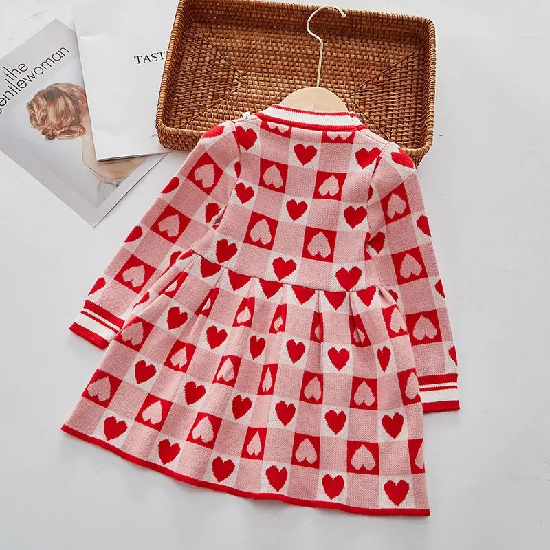 Girls Dress Autumn New Fashionable Heart-shaped Print Skirt Baby Girl