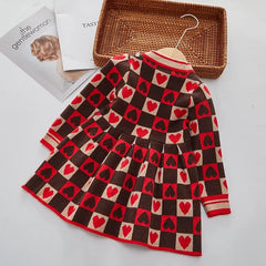 Girls Dress Autumn New Fashionable Heart-shaped Print Skirt Baby Girl