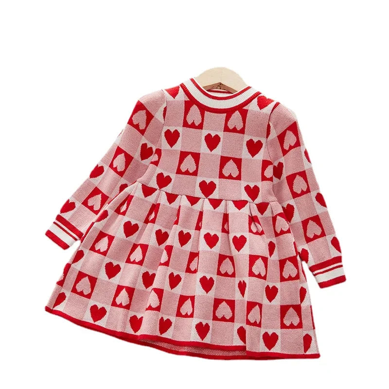 Girls Dress Autumn New Fashionable Heart-shaped Print Skirt Baby Girl