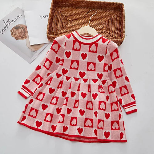 Girls Dress Autumn New Fashionable Heart-shaped Print Skirt Baby Girl