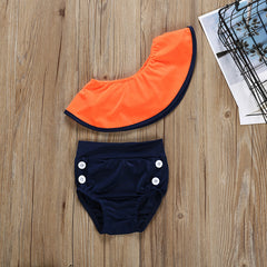 Toddler Girl Summer Split Slanted Shoulder Swimsuit